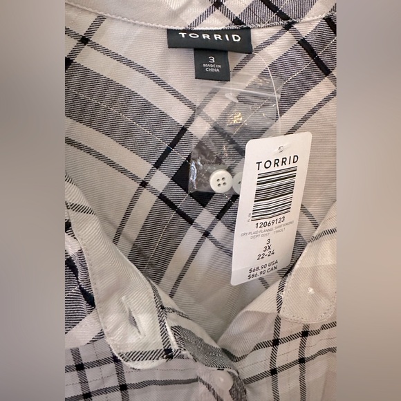 🖤TORRID Plaid Button-Front Longline Shirt Kimono with Side Slits NWT - Picture 7 of 12